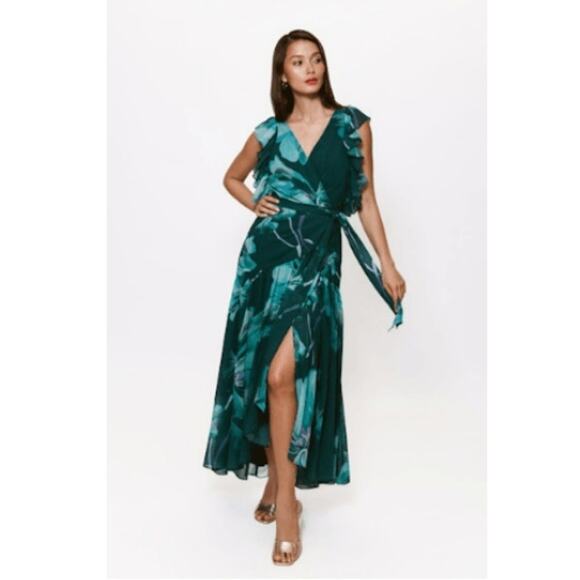 Hutch Women's Beck Maxi Wrap Dress V-Neck Cap Sleeves Floral Green Size XS NWT - Picture 3 of 12